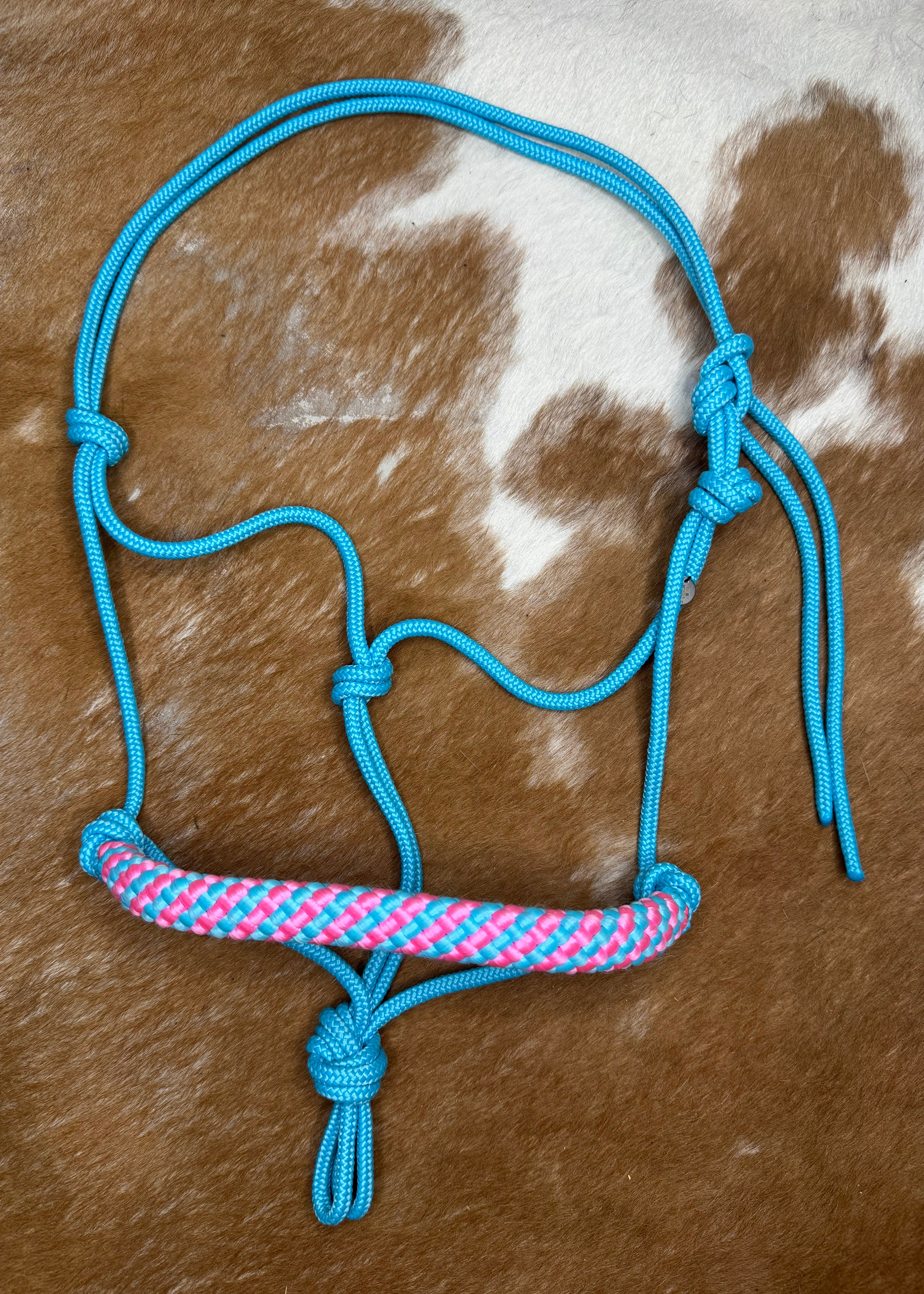 Touwhalster Turquoise met zachte neusband in Turquoise/Roze | Maat Shet