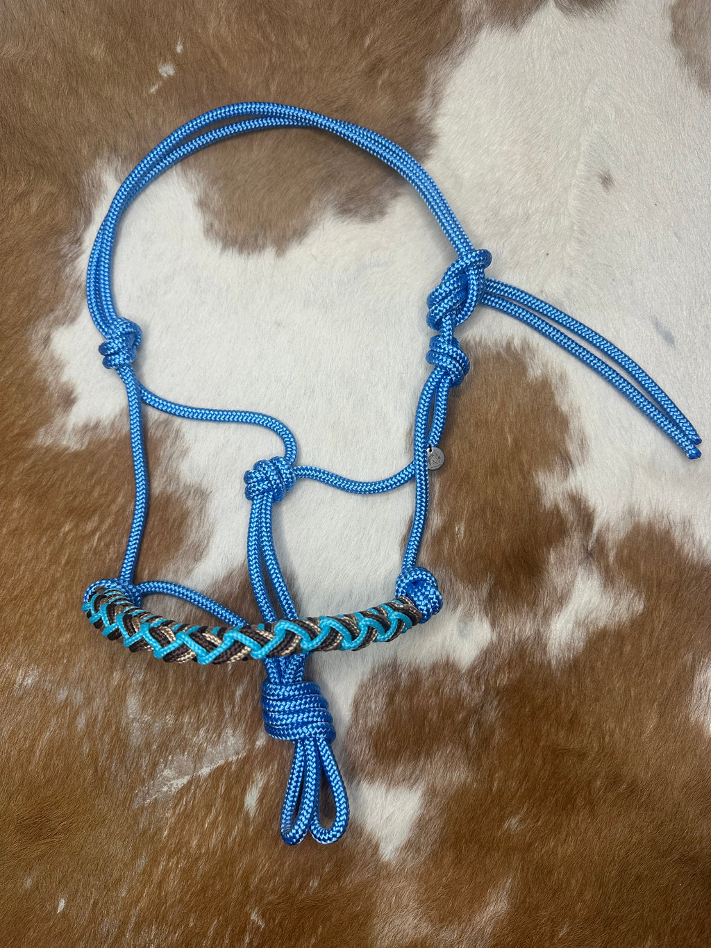 Touwhalster 'Bojangles' in Middenblauw met Turquoise/Bruin/Beige | Maat Mini