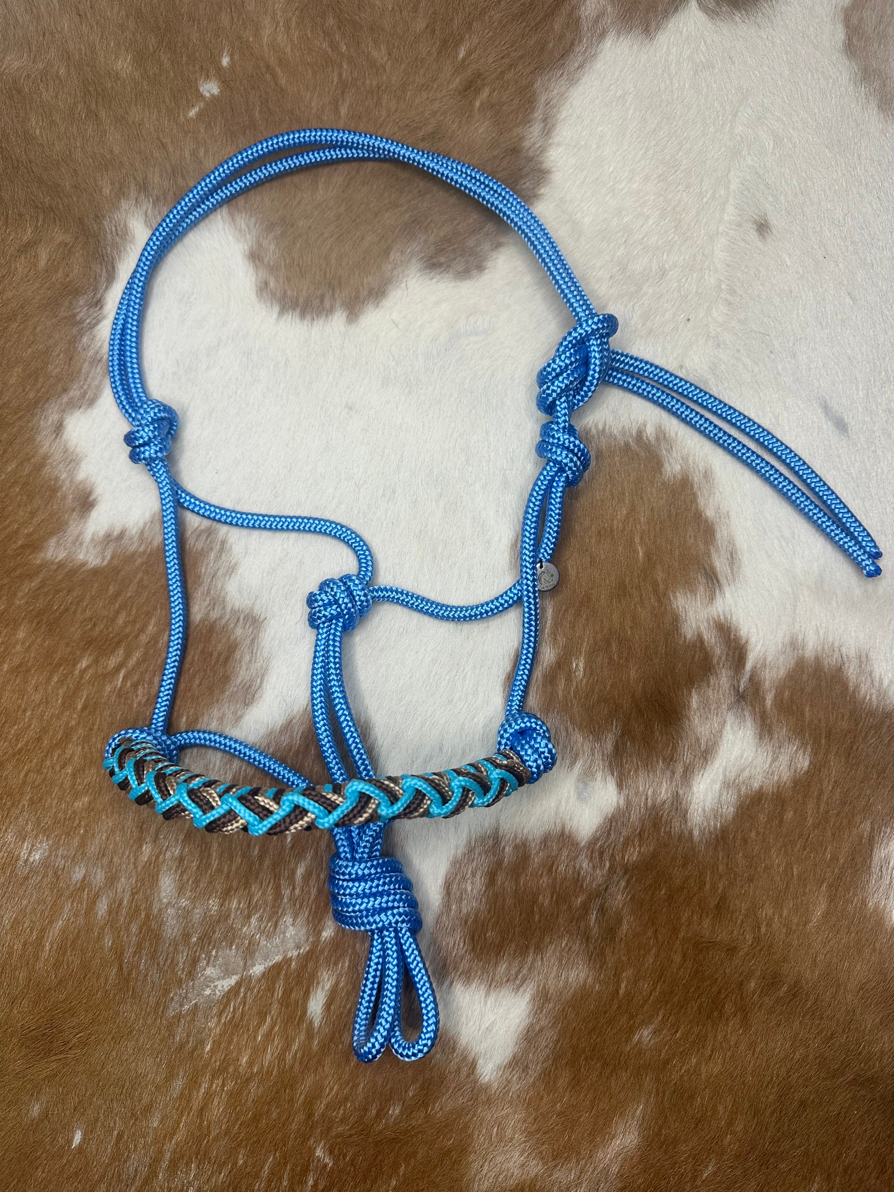 Touwhalster 'Bojangles' in Middenblauw met Turquoise/Bruin/Beige | Maat Mini