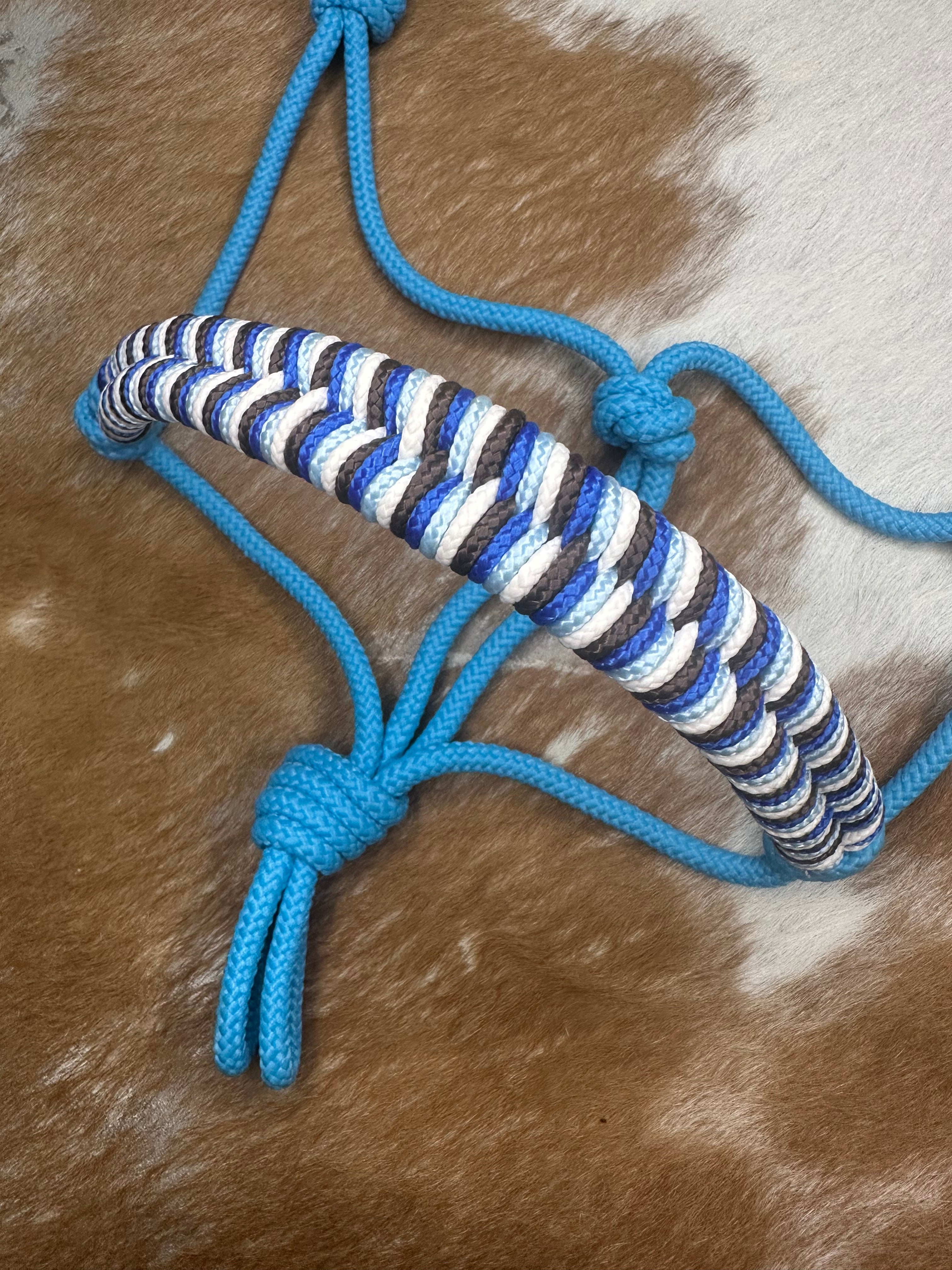 Touwhalster 'Mustang' in Turquoise met Bruin/Kobaltblauw/Babyblauw/Creme | Maat Shet