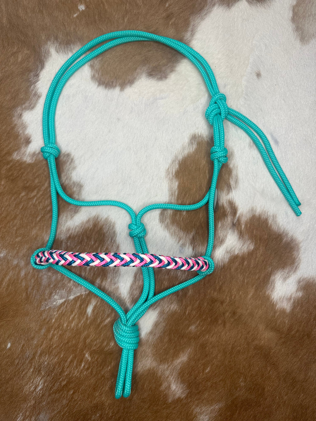 Touwhalster 'Vaquero' in Donkermint met Petrol/Creme/Roze | Maat Shet